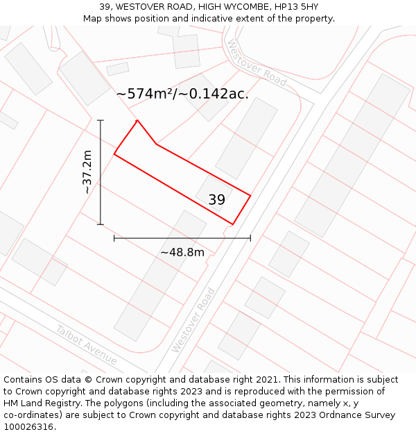 39, WESTOVER ROAD, HIGH WYCOMBE, HP13 5HY: Plot and title map