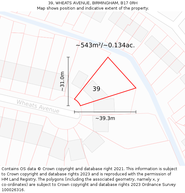 39, WHEATS AVENUE, BIRMINGHAM, B17 0RH: Plot and title map