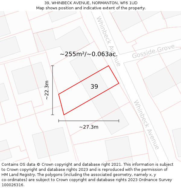 39, WHINBECK AVENUE, NORMANTON, WF6 1UD: Plot and title map