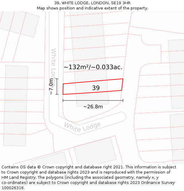 39, WHITE LODGE, LONDON, SE19 3HR: Plot and title map