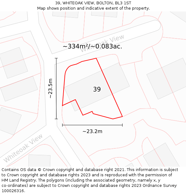 39, WHITEOAK VIEW, BOLTON, BL3 1ST: Plot and title map