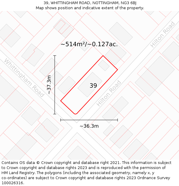 39, WHITTINGHAM ROAD, NOTTINGHAM, NG3 6BJ: Plot and title map