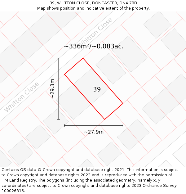 39, WHITTON CLOSE, DONCASTER, DN4 7RB: Plot and title map