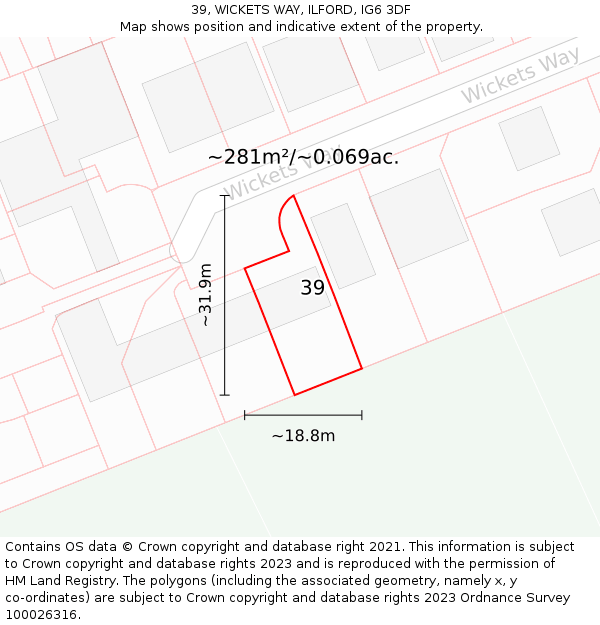 39, WICKETS WAY, ILFORD, IG6 3DF: Plot and title map