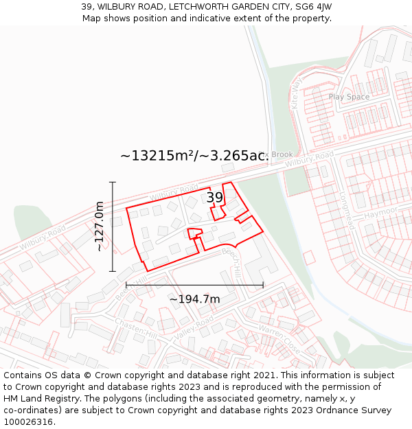 39, WILBURY ROAD, LETCHWORTH GARDEN CITY, SG6 4JW: Plot and title map