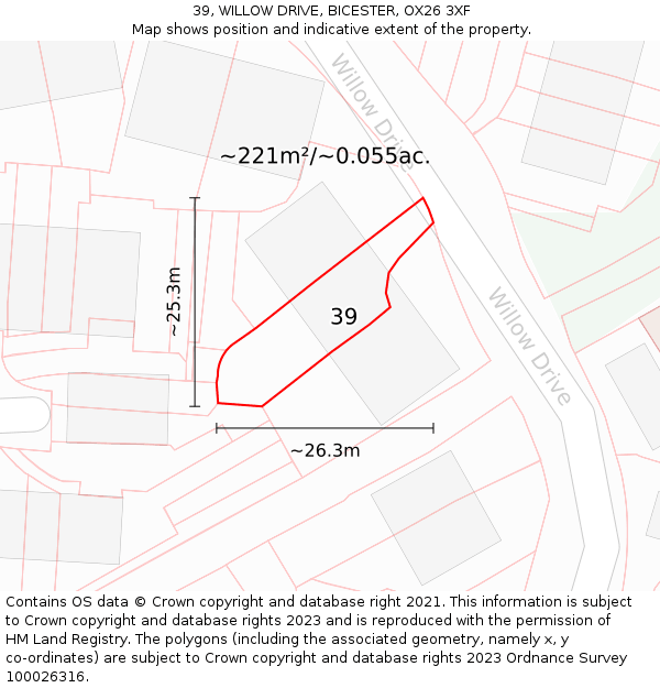 39, WILLOW DRIVE, BICESTER, OX26 3XF: Plot and title map