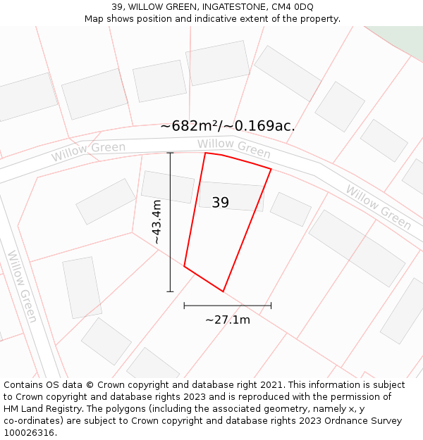 39, WILLOW GREEN, INGATESTONE, CM4 0DQ: Plot and title map