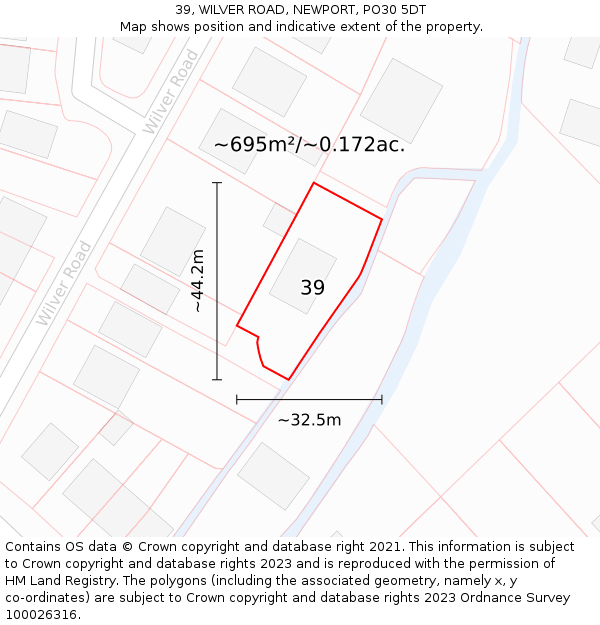 39, WILVER ROAD, NEWPORT, PO30 5DT: Plot and title map