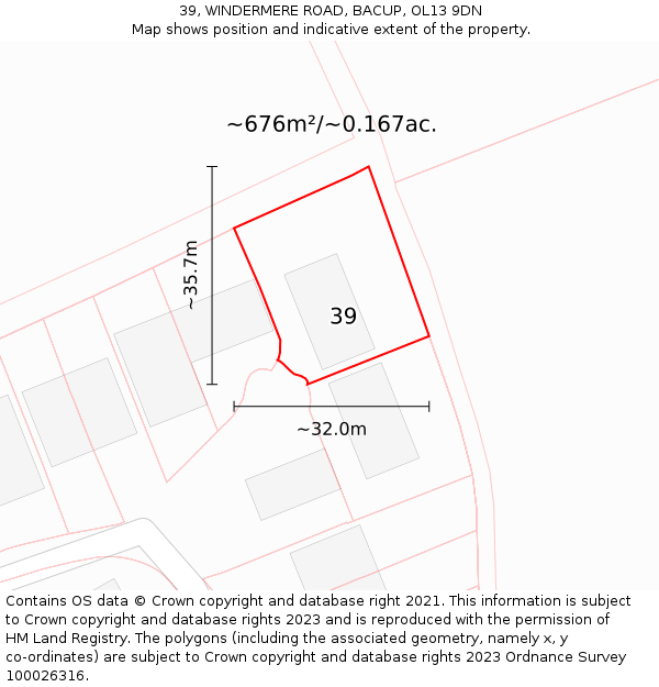 39, WINDERMERE ROAD, BACUP, OL13 9DN: Plot and title map