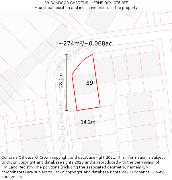 39, WINDSOR GARDENS, HERNE BAY, CT6 8FE: Plot and title map