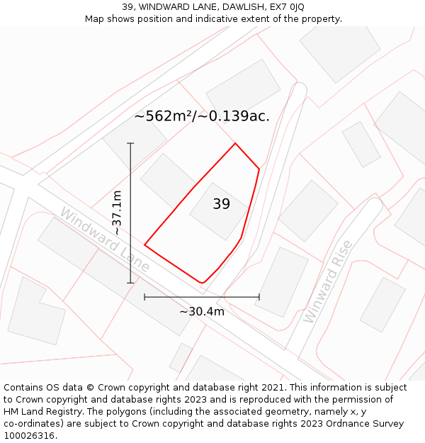 39, WINDWARD LANE, DAWLISH, EX7 0JQ: Plot and title map