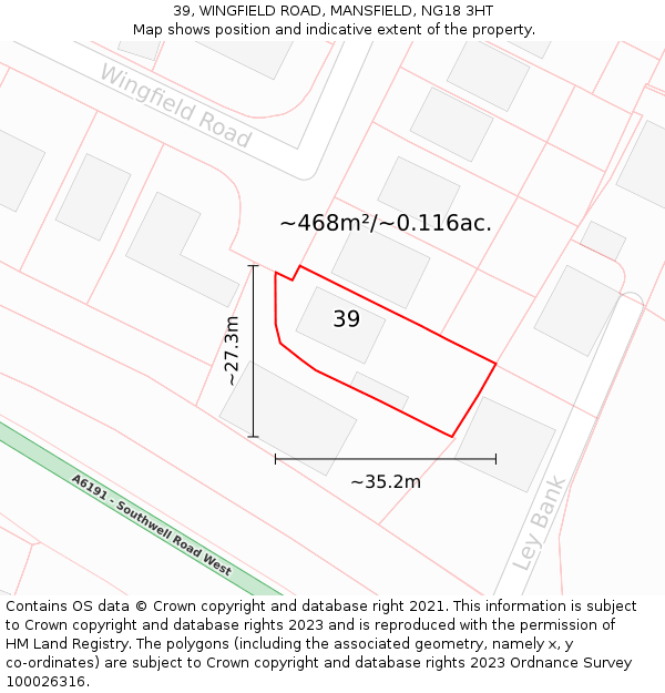 39, WINGFIELD ROAD, MANSFIELD, NG18 3HT: Plot and title map