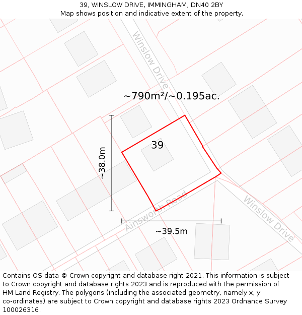 39, WINSLOW DRIVE, IMMINGHAM, DN40 2BY: Plot and title map