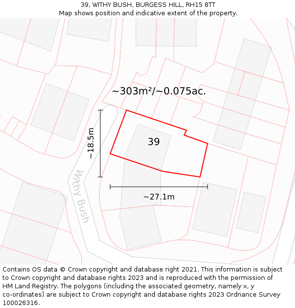 39, WITHY BUSH, BURGESS HILL, RH15 8TT: Plot and title map