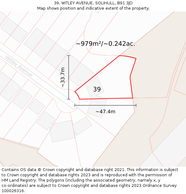 39, WITLEY AVENUE, SOLIHULL, B91 3JD: Plot and title map