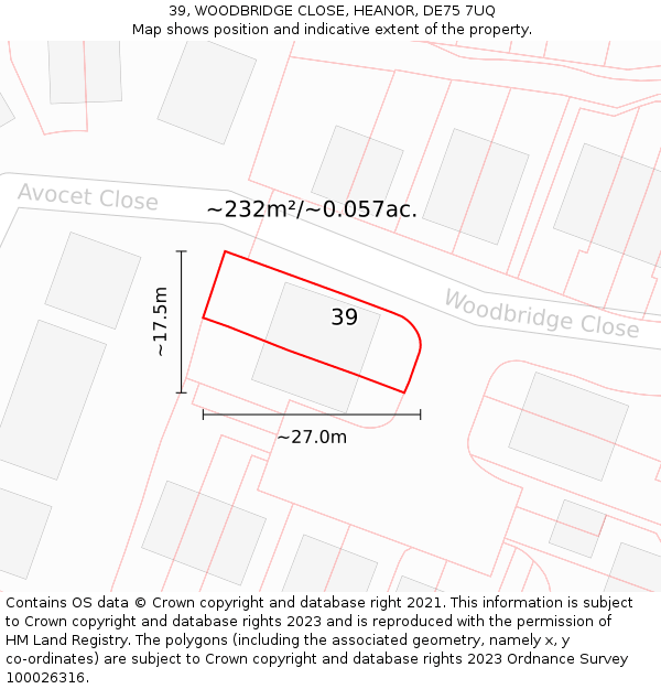 39, WOODBRIDGE CLOSE, HEANOR, DE75 7UQ: Plot and title map