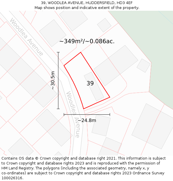 39, WOODLEA AVENUE, HUDDERSFIELD, HD3 4EF: Plot and title map