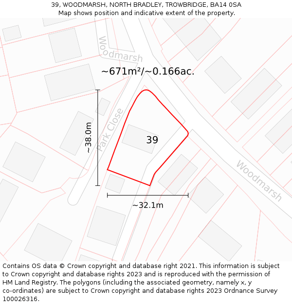 39, WOODMARSH, NORTH BRADLEY, TROWBRIDGE, BA14 0SA: Plot and title map