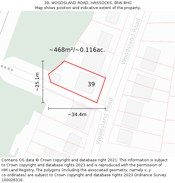 39, WOODSLAND ROAD, HASSOCKS, BN6 8HG: Plot and title map