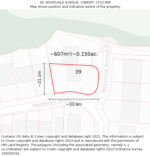 39, WOODVALE AVENUE, CARDIFF, CF23 6SP: Plot and title map