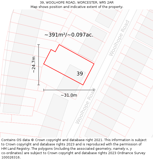 39, WOOLHOPE ROAD, WORCESTER, WR5 2AR: Plot and title map