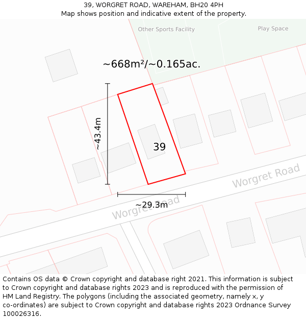 39, WORGRET ROAD, WAREHAM, BH20 4PH: Plot and title map