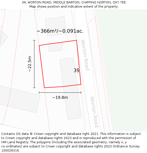 39, WORTON ROAD, MIDDLE BARTON, CHIPPING NORTON, OX7 7EE: Plot and title map