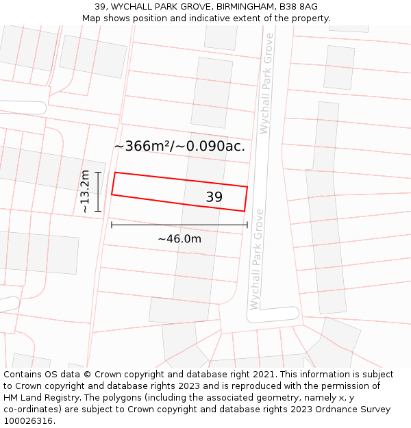 39, WYCHALL PARK GROVE, BIRMINGHAM, B38 8AG: Plot and title map