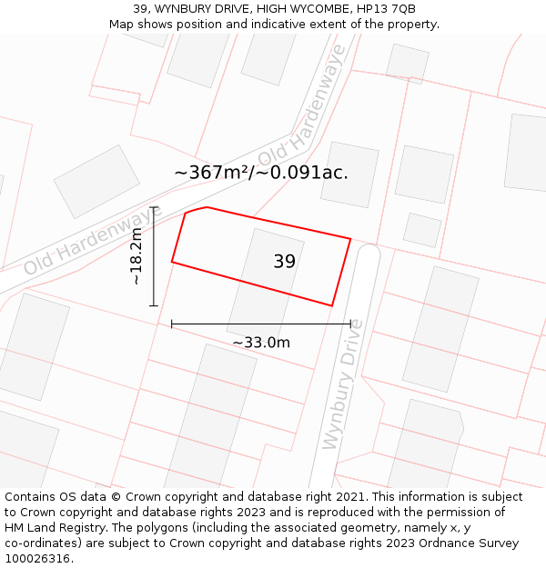 39, WYNBURY DRIVE, HIGH WYCOMBE, HP13 7QB: Plot and title map