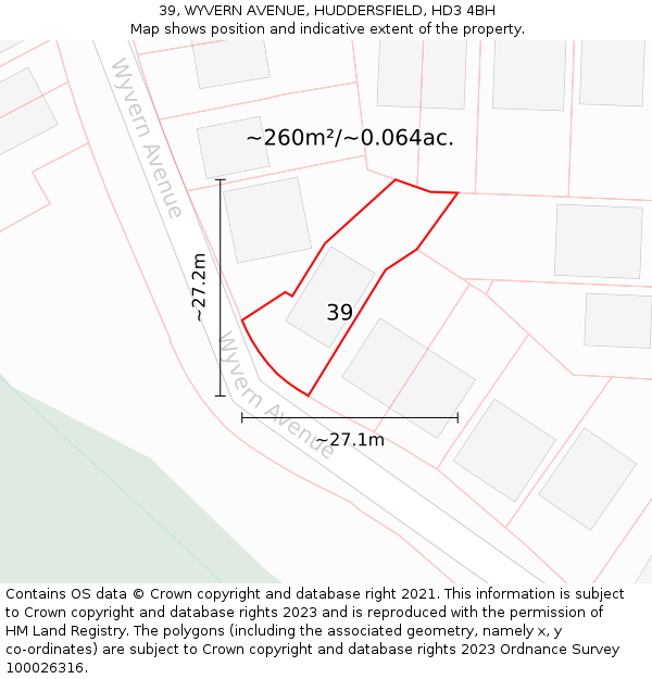 39, WYVERN AVENUE, HUDDERSFIELD, HD3 4BH: Plot and title map