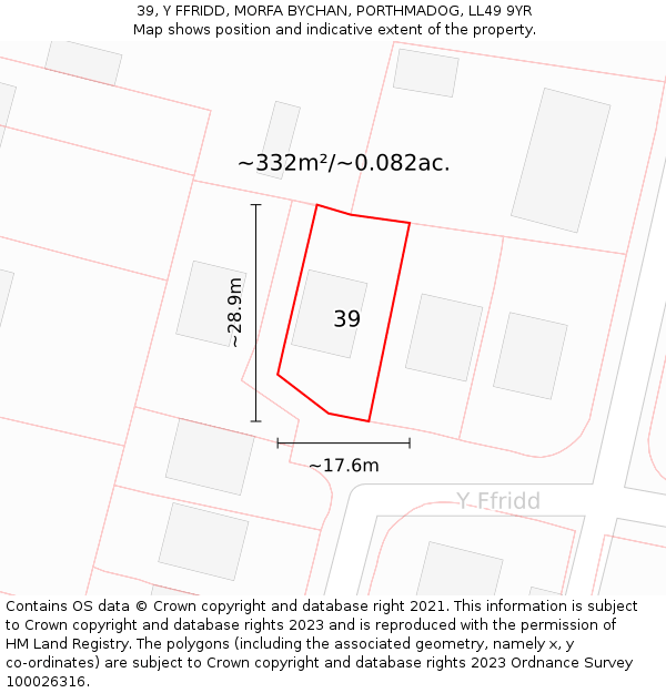 39, Y FFRIDD, MORFA BYCHAN, PORTHMADOG, LL49 9YR: Plot and title map