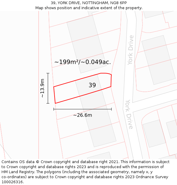 39, YORK DRIVE, NOTTINGHAM, NG8 6PP: Plot and title map