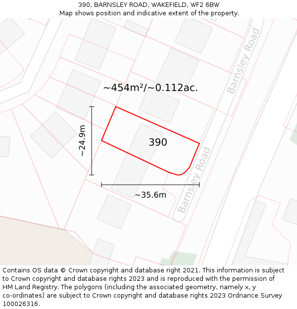 390, BARNSLEY ROAD, WAKEFIELD, WF2 6BW: Plot and title map