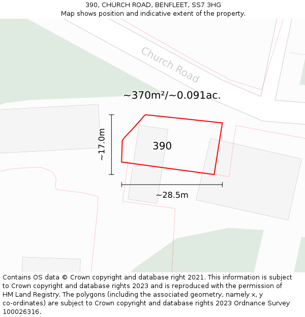 390, CHURCH ROAD, BENFLEET, SS7 3HG: Plot and title map