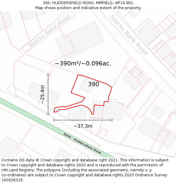 390, HUDDERSFIELD ROAD, MIRFIELD, WF14 9DL: Plot and title map