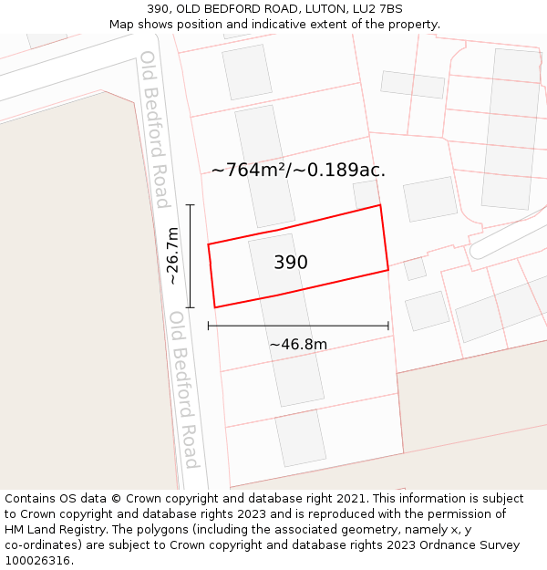 390, OLD BEDFORD ROAD, LUTON, LU2 7BS: Plot and title map