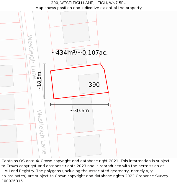 390, WESTLEIGH LANE, LEIGH, WN7 5PU: Plot and title map