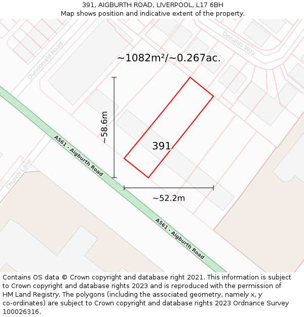 391, AIGBURTH ROAD, LIVERPOOL, L17 6BH: Plot and title map