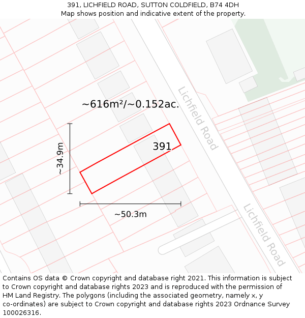391, LICHFIELD ROAD, SUTTON COLDFIELD, B74 4DH: Plot and title map