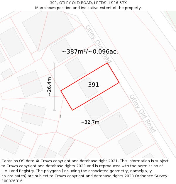 391, OTLEY OLD ROAD, LEEDS, LS16 6BX: Plot and title map