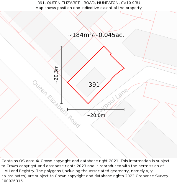 391, QUEEN ELIZABETH ROAD, NUNEATON, CV10 9BU: Plot and title map