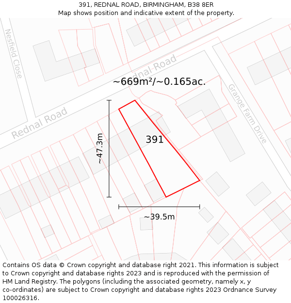 391, REDNAL ROAD, BIRMINGHAM, B38 8ER: Plot and title map