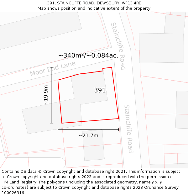 391, STAINCLIFFE ROAD, DEWSBURY, WF13 4RB: Plot and title map