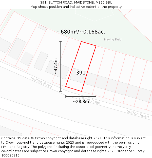 391, SUTTON ROAD, MAIDSTONE, ME15 9BU: Plot and title map