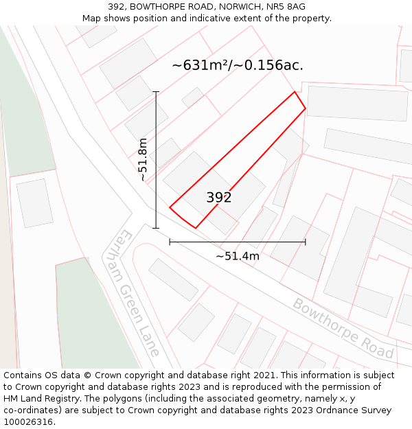 392, BOWTHORPE ROAD, NORWICH, NR5 8AG: Plot and title map