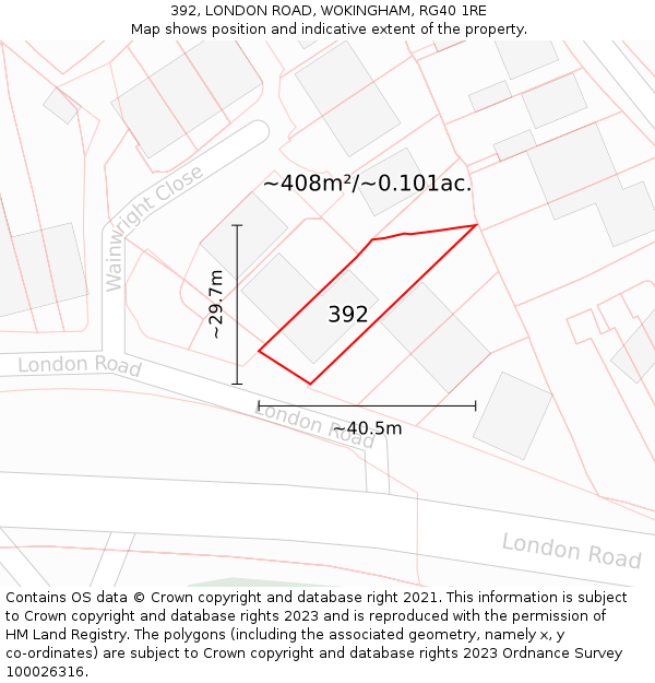 392, LONDON ROAD, WOKINGHAM, RG40 1RE: Plot and title map