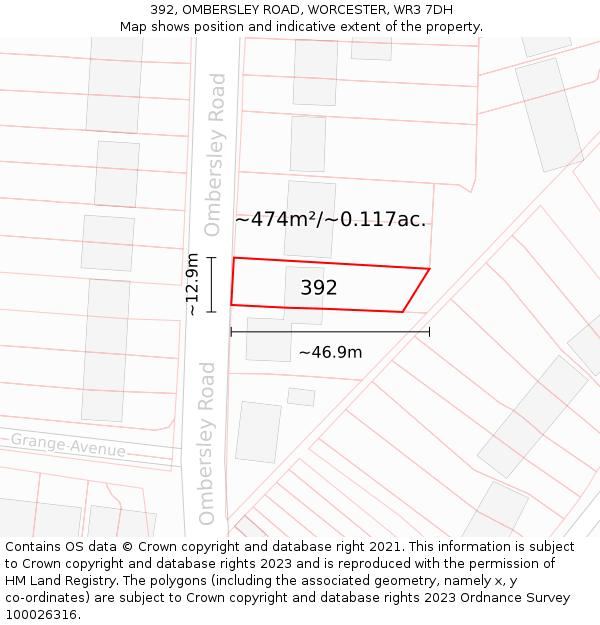 392, OMBERSLEY ROAD, WORCESTER, WR3 7DH: Plot and title map
