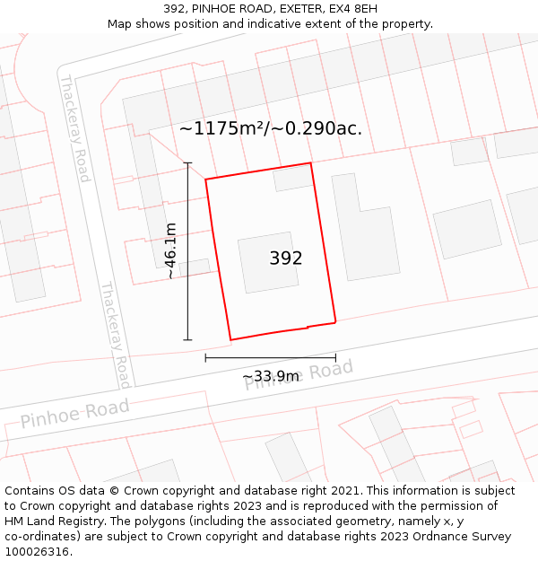 392, PINHOE ROAD, EXETER, EX4 8EH: Plot and title map