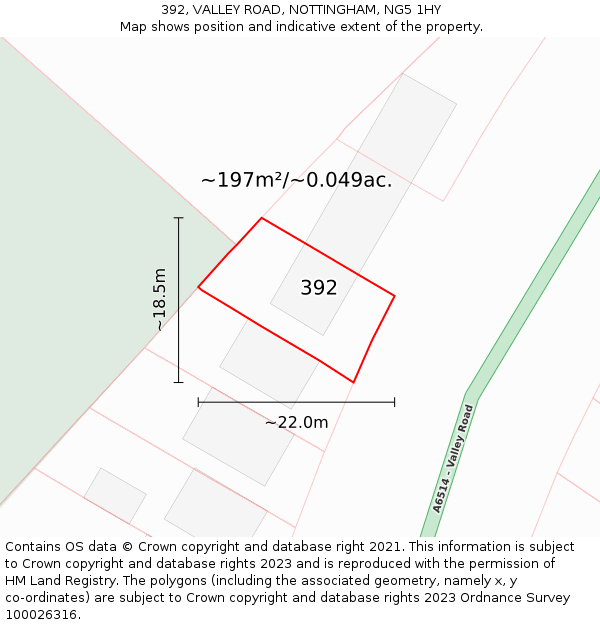 392, VALLEY ROAD, NOTTINGHAM, NG5 1HY: Plot and title map