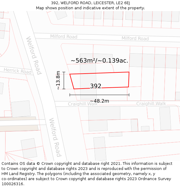 392, WELFORD ROAD, LEICESTER, LE2 6EJ: Plot and title map